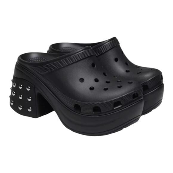 Crocs‎ Unisex Black and Silver Platform Adult Siren Studded Clog Women's Size 12 - Picture 1 of 15